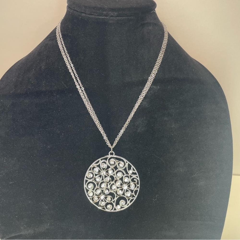 Vintage Silver Plated and Rhinestone Pendant Necklace